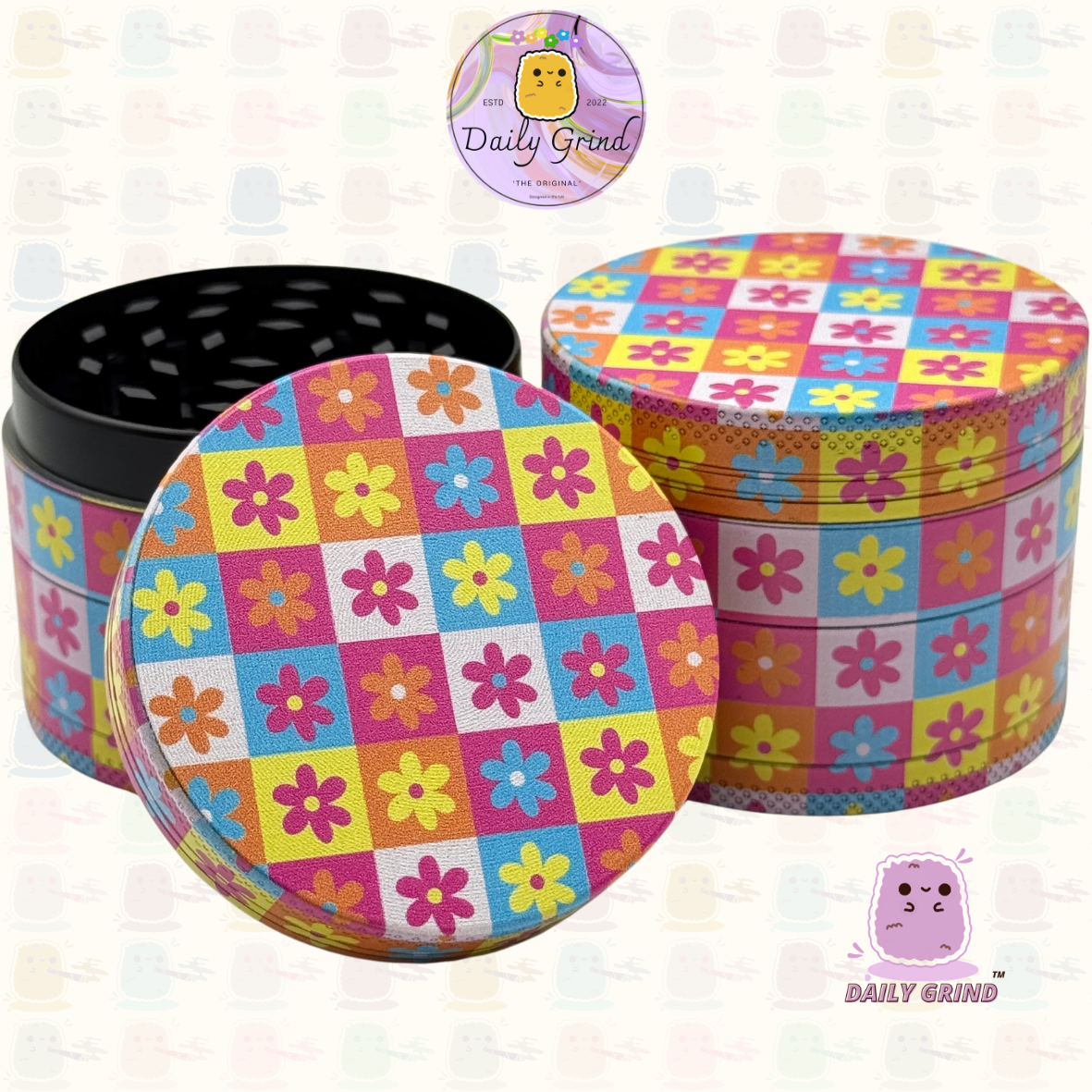 Fleurs damier mignon motif Pastel 50mm 4 pièces haute qualité personnalisé métal herbe broyeur cadeau 