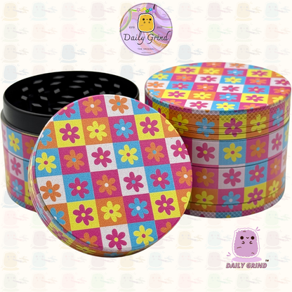 Fleurs damier mignon motif Pastel 50mm 4 pièces haute qualité personnalisé métal herbe broyeur cadeau 