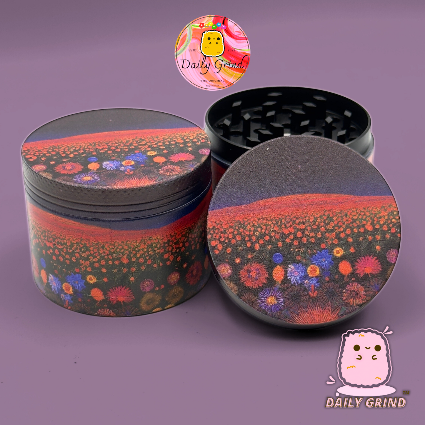 Dark Night with Cute Flowers - 50mm 4-Piece High Quality Custom Girls Metal Tobacco Herb Grinder Gift Idea