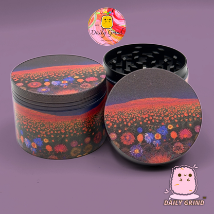 Dark Night with Cute Flowers - 50mm 4-Piece High Quality Custom Girls Metal Tobacco Herb Grinder Gift Idea