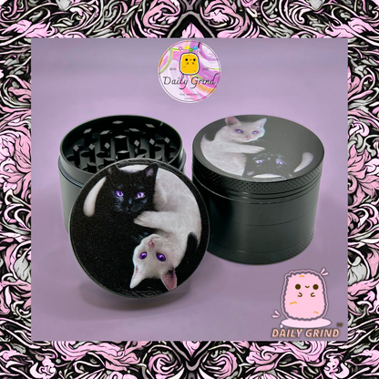 Kitty Yin Yang Cute Cat - 50mm 4-Piece High Quality Custom Metal Tobacco Herb Grinder Gift Idea