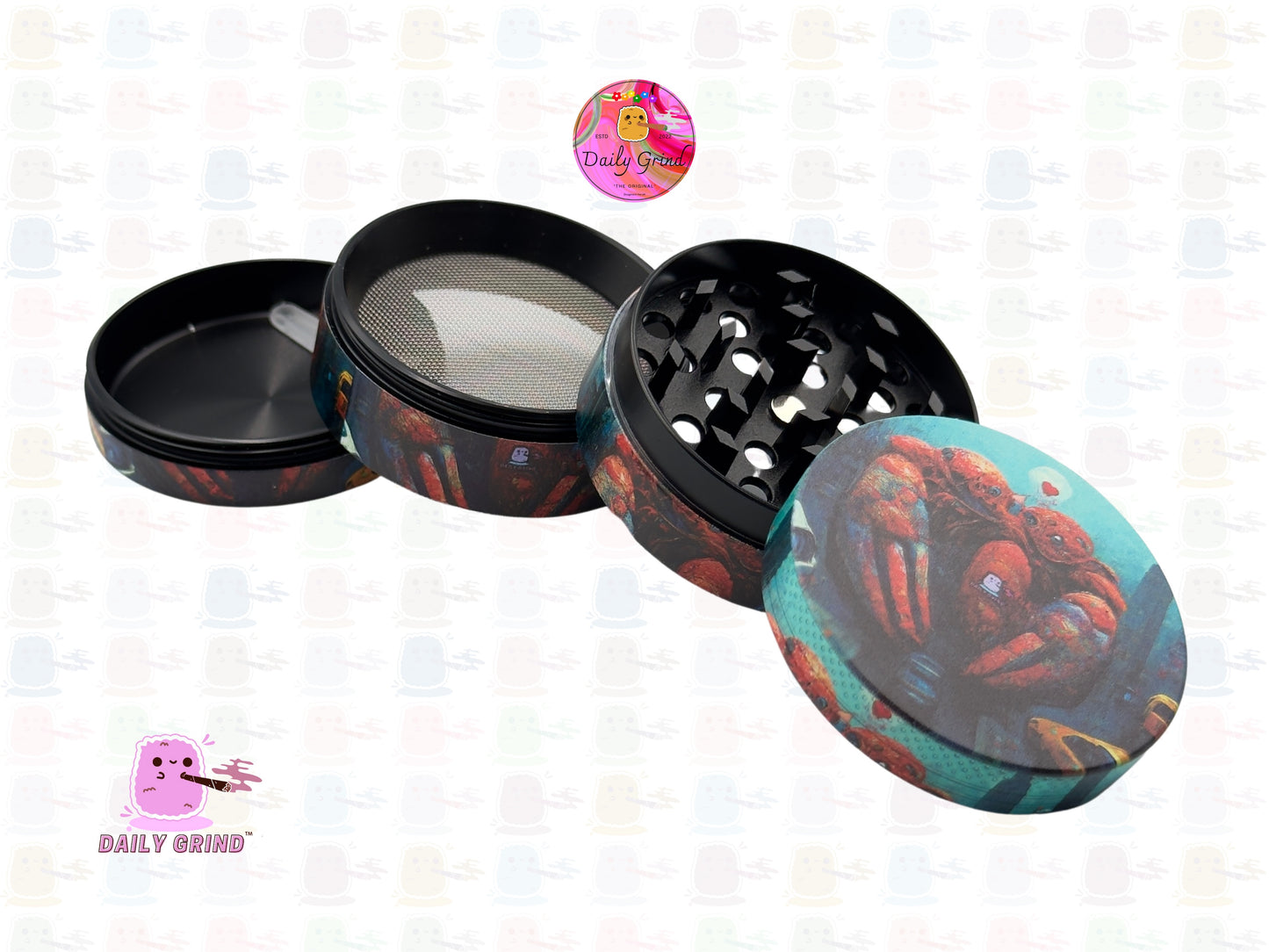 NYC Lobsters Under The Sea In Love Together - 50mm Premium 4-Piece Custom Metal Kitchen Herb Grinder Gift Idea