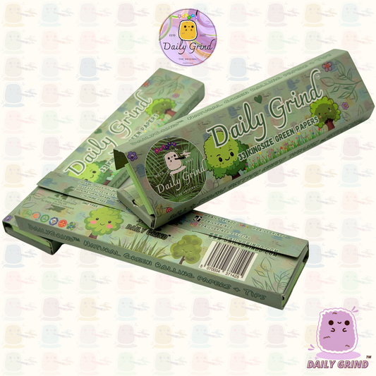 Daily Grind™ Green Kingsize Rolling Papers 33 Sheets + Tips - High Quality, Super Cute Gift!
