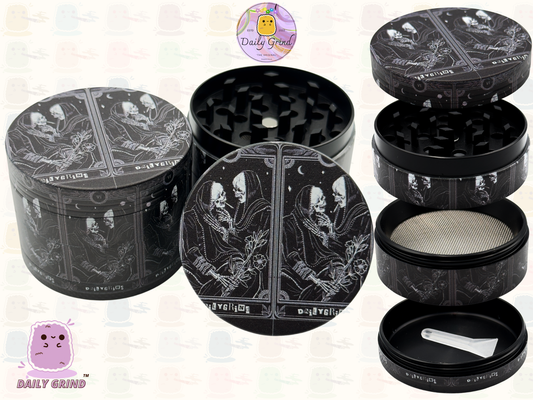 Tarot Card Death Skeleton Kissing - 50mm Premium 4-Piece Custom Metal Tobacco Herb Grinder Gift Idea