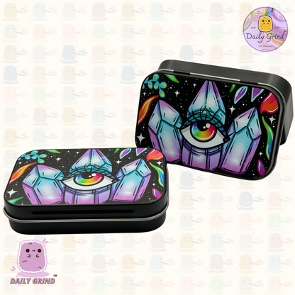 Crystal Eye Cute Colorful Energy 1oz Negro Tabaco / Píldora / Baccy / Stash / Monedas / Cristales / Joyería Bisagra Tapa Caja de lata Regalo