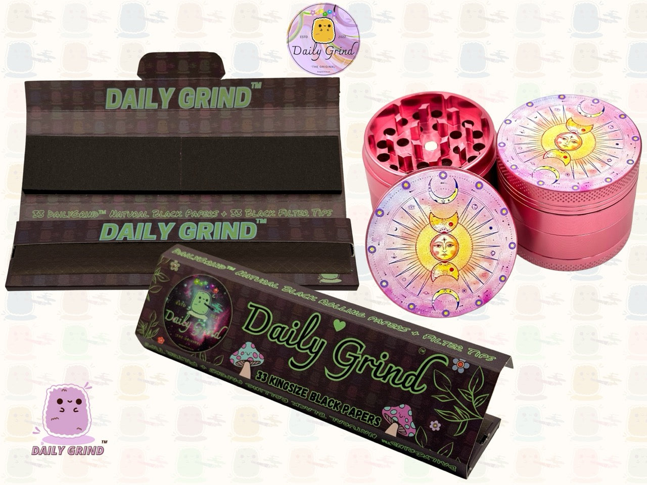 Sun & Moon Pink Aluminium Astrology - 50mm 4-Piece High Quality Custom Tobacco Herb Grinder Gift Idea