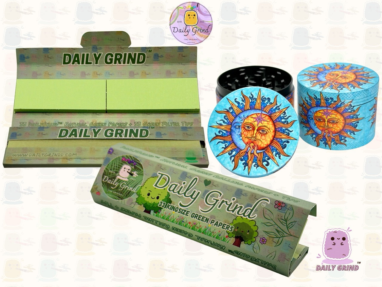 Sun & Moon Spiritual Blue - 50mm 4-Piece High Quality Custom Metal Tobacco Herb Grinder Gift Idea