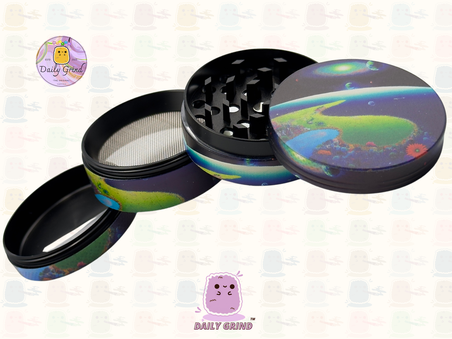 Motif Trippy coloré ondulé liquide Hallucination 50mm 4 pièces haute qualité personnalisé métal herbe broyeur cadeau 