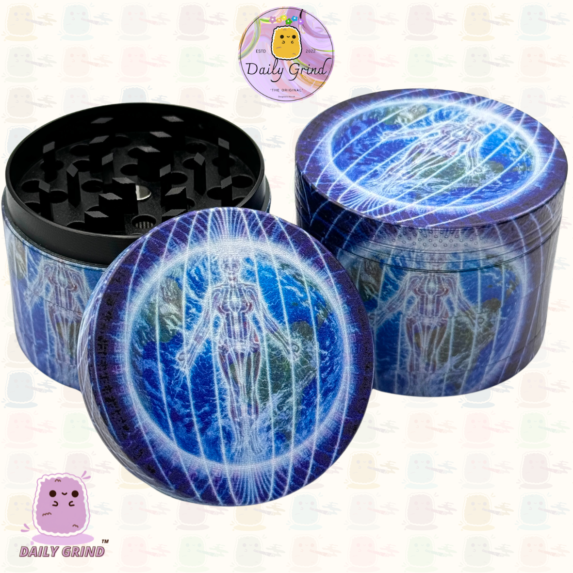 Motif Trippy coloré ondulé liquide Hallucination 50mm 4 pièces haute qualité personnalisé métal herbe broyeur cadeau 