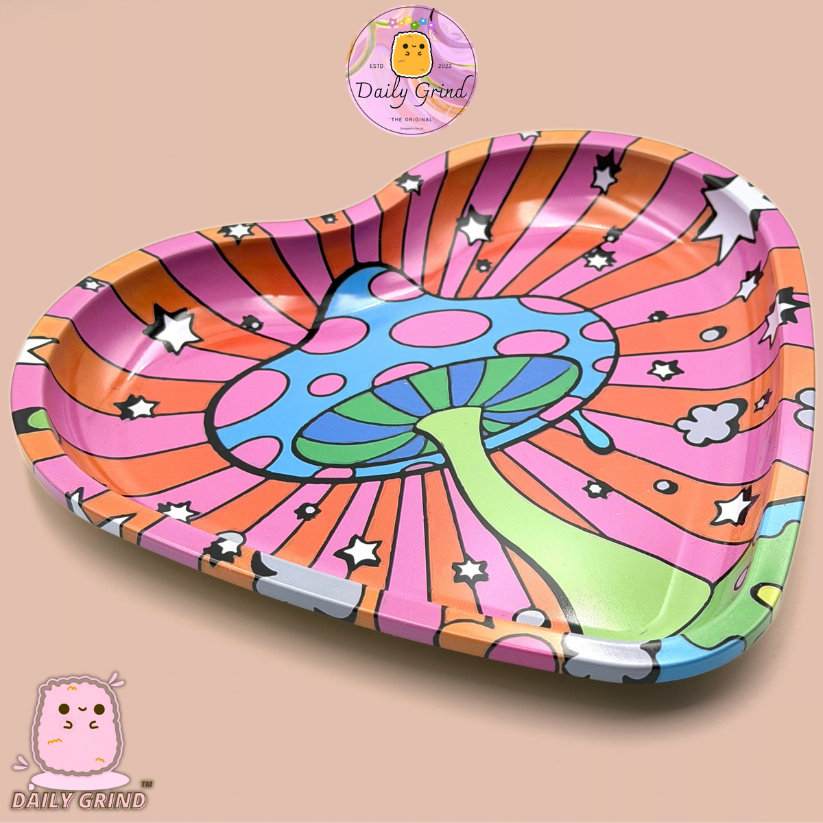 Wavy Tie Dye Mushroom Trippy Hippy - Heart Shaped Metal Tray for Bits & Pieces, Jewellery, Crystals, Trinkets etc!  14x18cm Cute Gift Idea