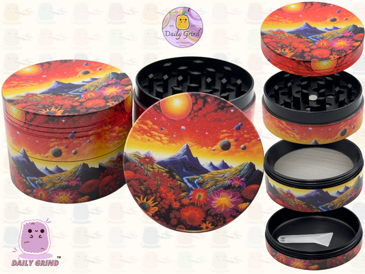 Mountain Range at Sunset - 50mm Premium 4-Piece Custom Metal Tobacco Herb Grinder Gift Idea
