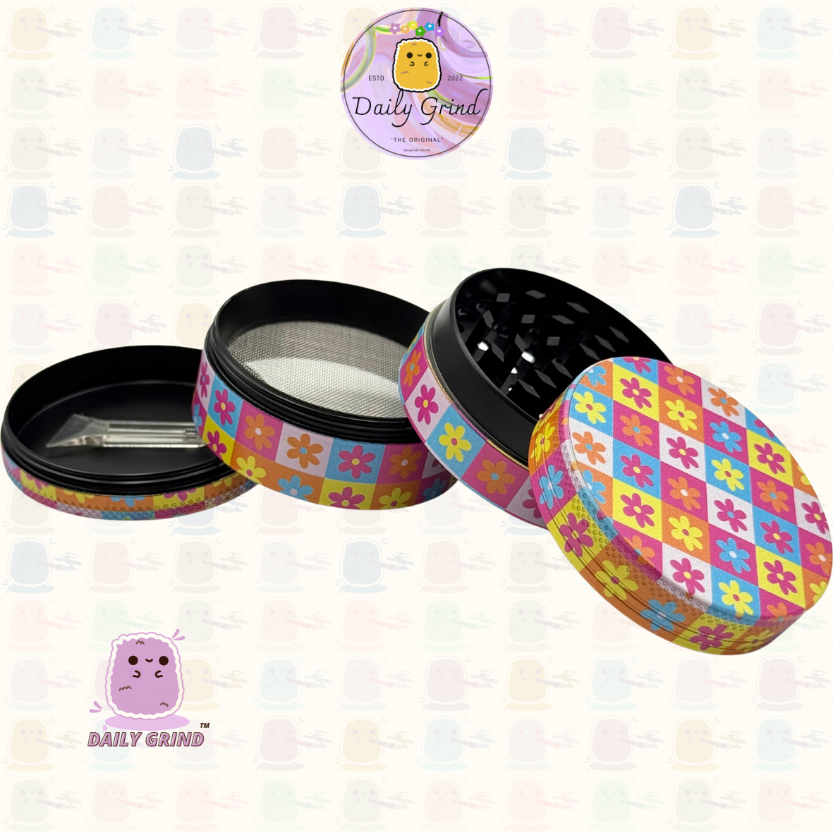 Fleurs damier mignon motif Pastel 50mm 4 pièces haute qualité personnalisé métal herbe broyeur cadeau 