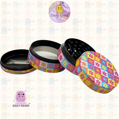 Fleurs damier mignon motif Pastel 50mm 4 pièces haute qualité personnalisé métal herbe broyeur cadeau 