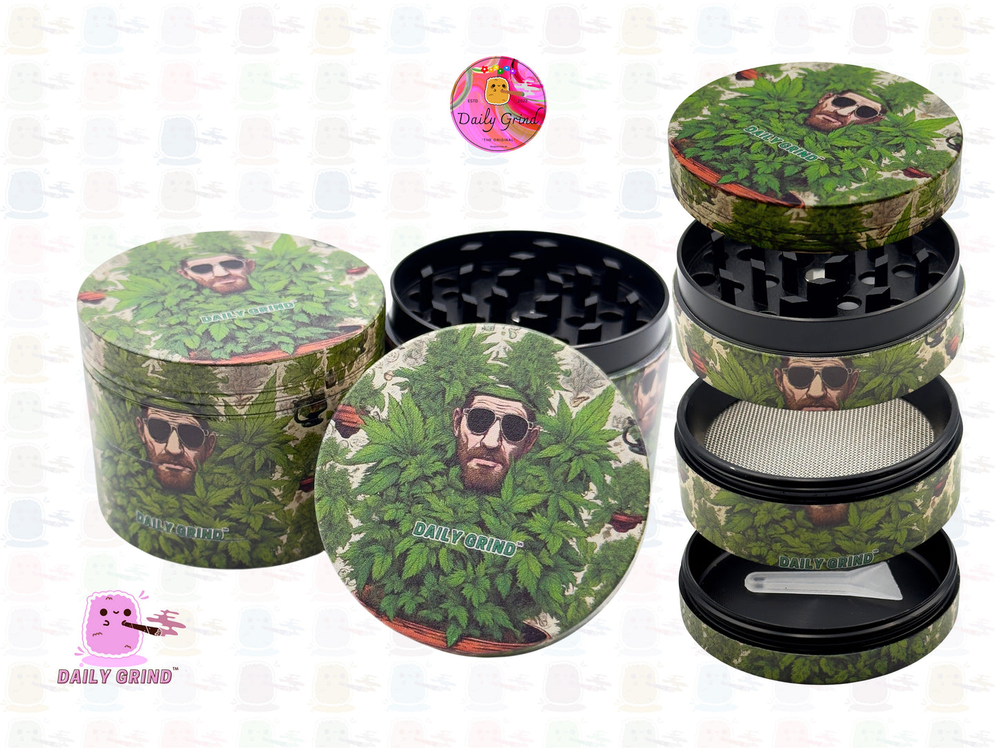 Cool Gardener Man in a Bush - 50mm Premium 4-Piece Custom Metal Kitchen Herb Grinder Gift Idea