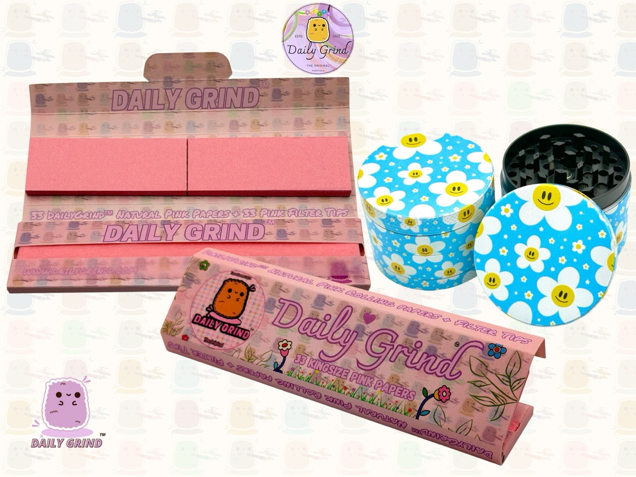 Cute Daisy Flowers Happy Design - 50mm 4-Piece High Quality Custom Metal Tobacco Herb Grinder Gift Idea