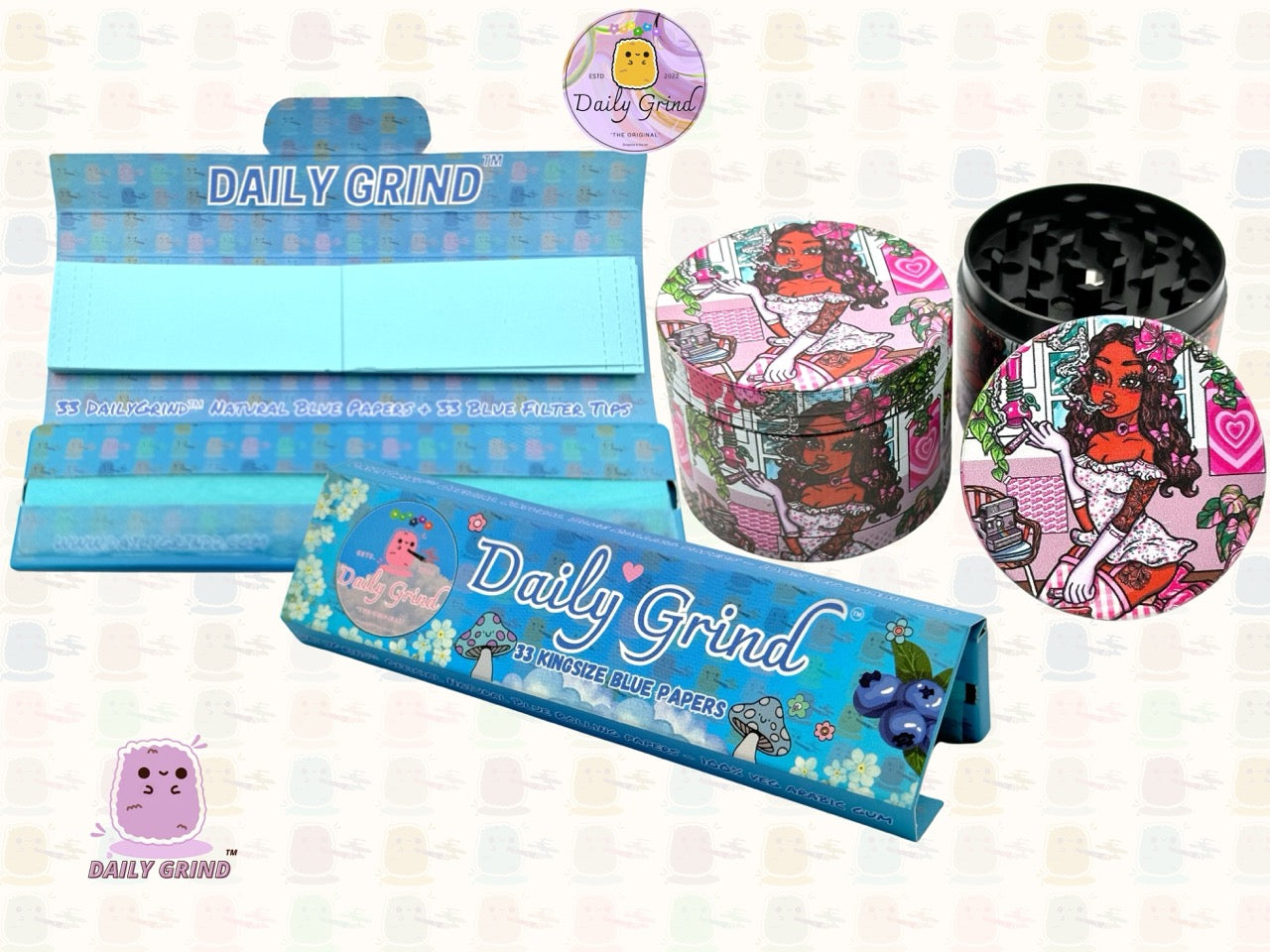 Cute Stoner Girl Pink - 50mm 4-Piece Premium Custom Metal Tobacco Herb Grinder Cute Gift Idea