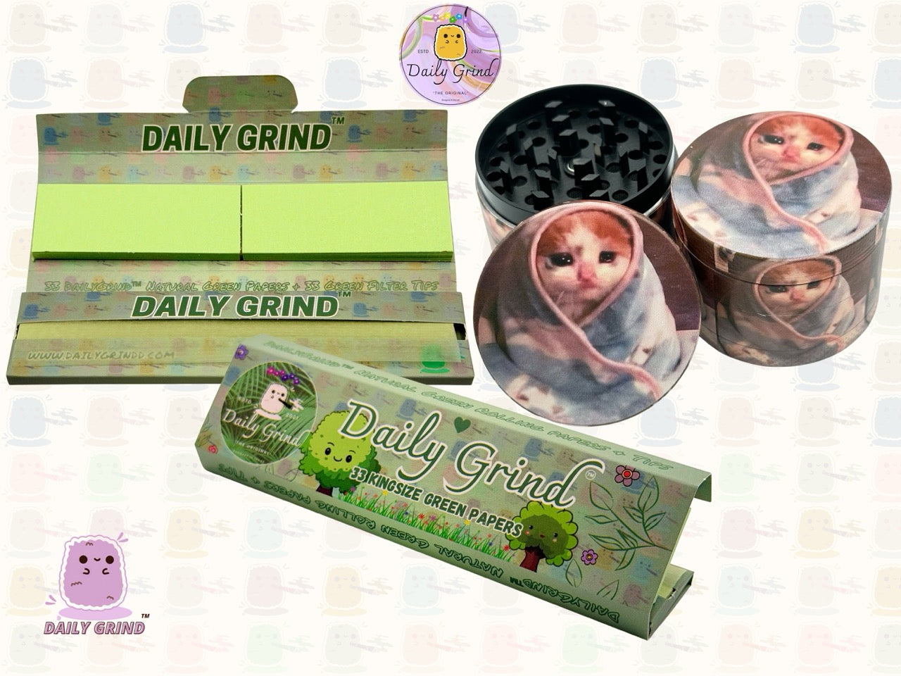 Sad Kitty Wrapped in Blanket Cute Funny Kawaii - 50mm 4-Piece High Quality Custom Metal Tobacco Herb Grinder Gift Idea