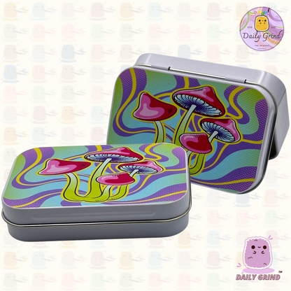 Colorido hongo Tie Dye lindo 1 oz tabaco blanco / píldora / Baccy / Stash / monedas / cristales / joyería tapa con bisagra caja de lata regalo