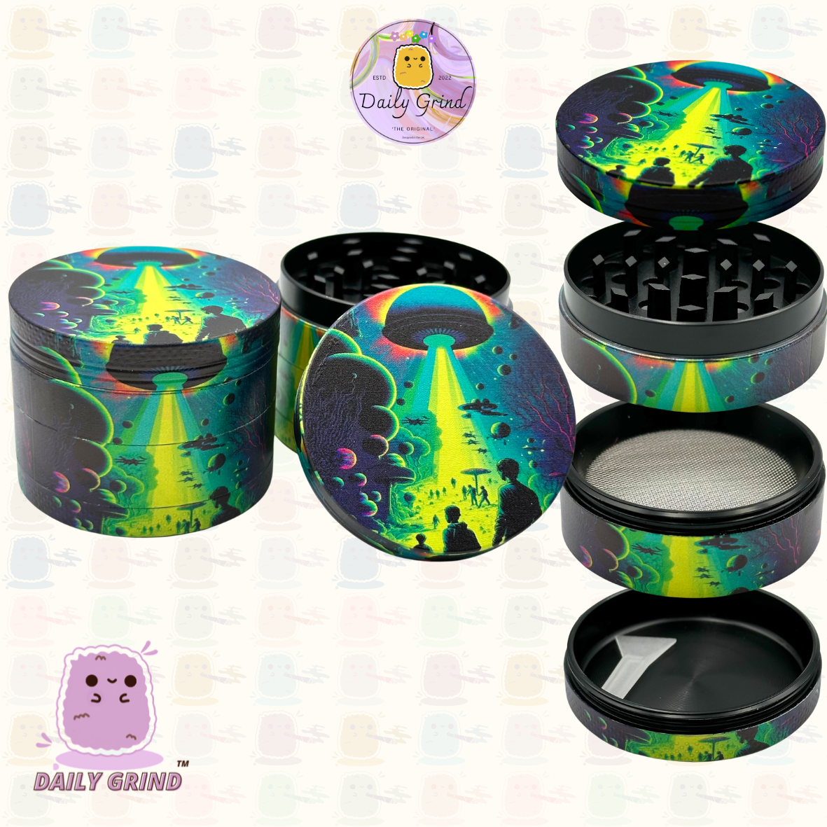 Alien Ship Abduction Spooky Apocalypse Vert 50mm 4 Pièces Haute Qualité Personnalisé Métal Herb Grinder Cadeau 