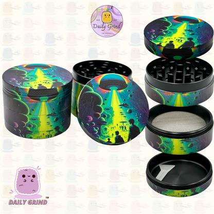 Alien Ship Abduction Spooky Apocalypse Vert 50mm 4 Pièces Haute Qualité Personnalisé Métal Herb Grinder Cadeau 