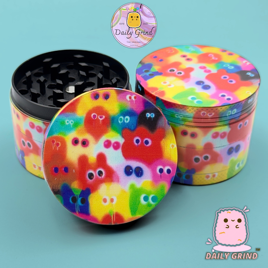 Colourful Fuzzy Ghostly Ghouls - 50mm Premium 4-Piece Custom Metal Tobacco Herb Grinder Gift Idea