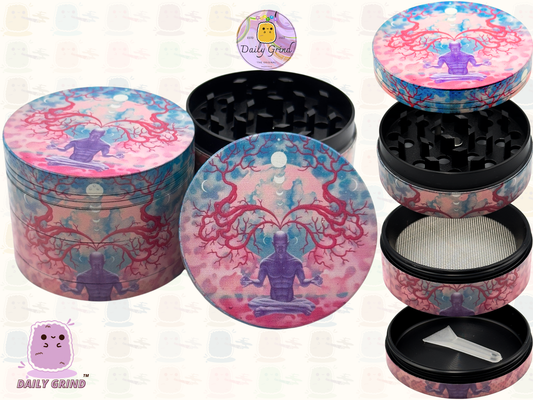 Enlightening Pink Meditation - 50mm Premium 4-Piece Custom Metal Tobacco Herb Grinder Gift Idea