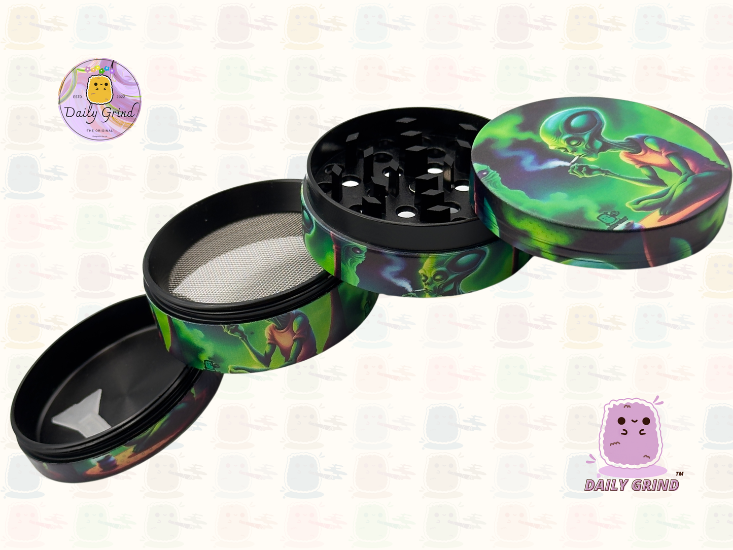 Motif Trippy coloré ondulé liquide Hallucination 50mm 4 pièces haute qualité personnalisé métal herbe broyeur cadeau 