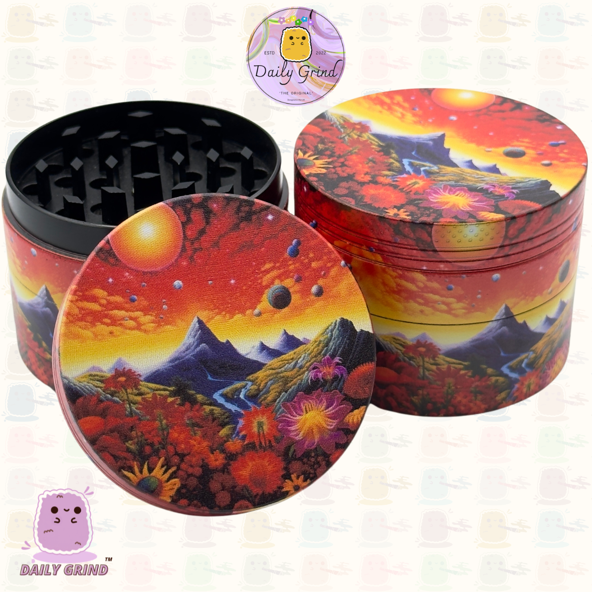 Motif Trippy coloré ondulé liquide Hallucination 50mm 4 pièces haute qualité personnalisé métal herbe broyeur cadeau 