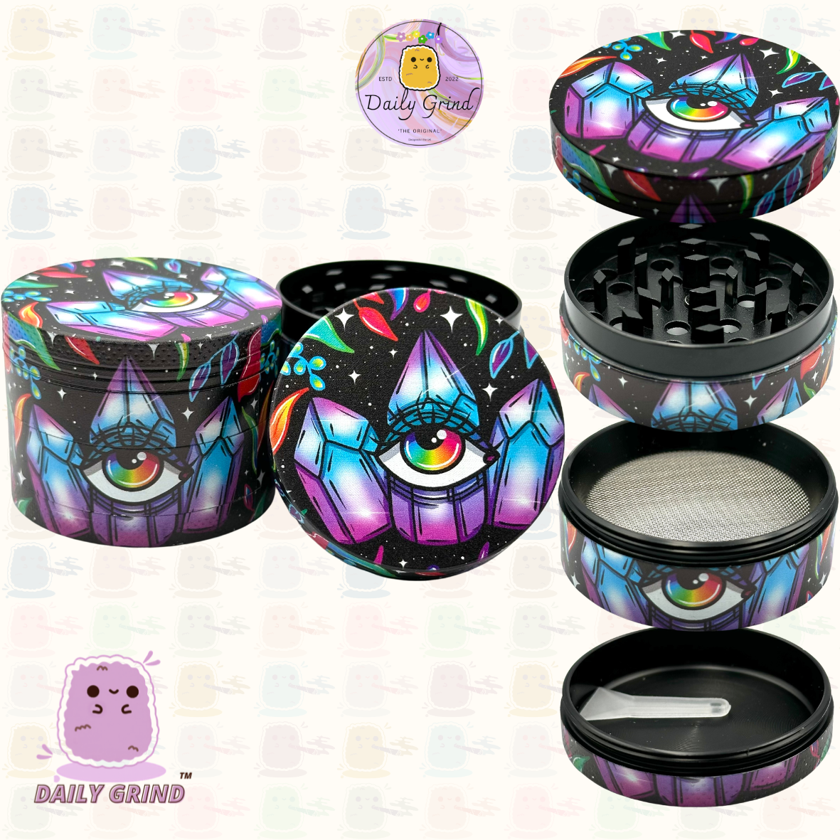Crystal Eye Colourful - 50mm 4-Piece High Quality Custom Metal Tobacco Herb Grinder Gift Idea
