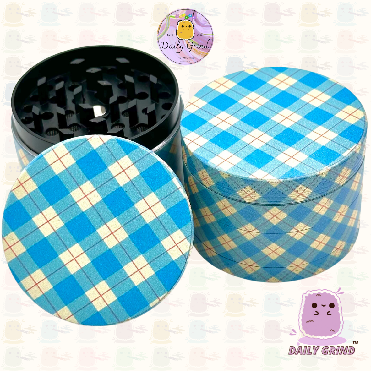 Blue Gingham Tartan Check Cute Cottage Pattern 50mm 4 Pièces Haute Qualité Personnalisé Métal Herb Grinder Cadeau 