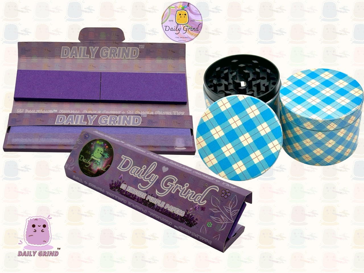 Blue Gingham Tartan Check Cute Cottage Pattern 50mm 4 Pièces Haute Qualité Personnalisé Métal Herb Grinder Cadeau 
