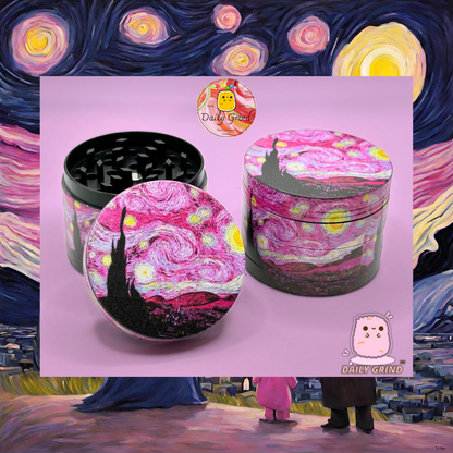 Pink Starry Night Classic Masterpiece Parody - 50mm 4-Piece High Quality Metal Tobacco Herb Grinder Gift Idea