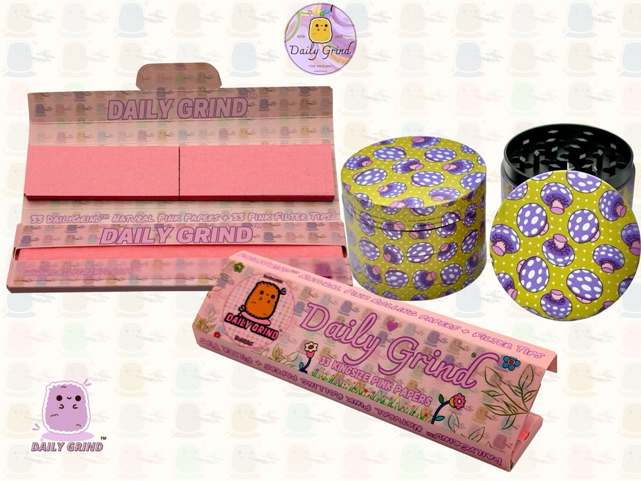 Purple Fly Agaric Mushroom Yellow - 50mm 4-Piece High Quality Custom Metal Tobacco Herb Grinder Gift Idea