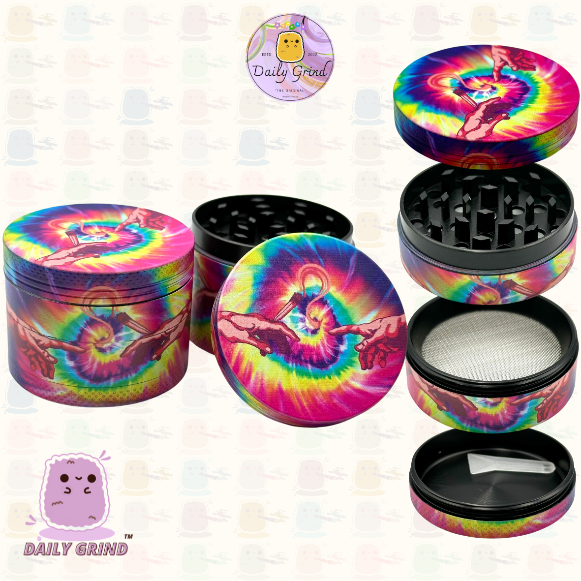 Tie Dye Michelangelo Sistine Chapel Birth of Man - 50mm 4-Piece High Quality Custom Metal Tobacco Herb Grinder Gift Idea