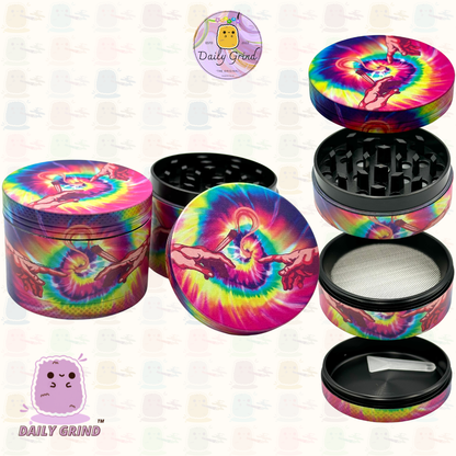 Tie Dye Michelangelo Sistine Chapel Birth of Man - 50mm 4-Piece High Quality Custom Metal Tobacco Herb Grinder Gift Idea