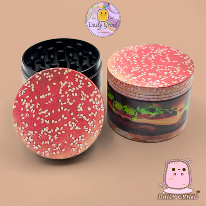 Cheeseburger in a Sesame Seed Bun - 50mm Premium 4-Piece Custom Metal Tobacco Herb Grinder Gift Idea
