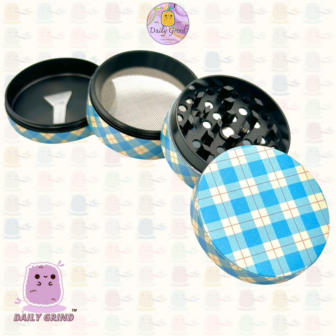 Blue Gingham Tartan Check Cute Cottage Pattern 50mm 4 Pièces Haute Qualité Personnalisé Métal Herb Grinder Cadeau 