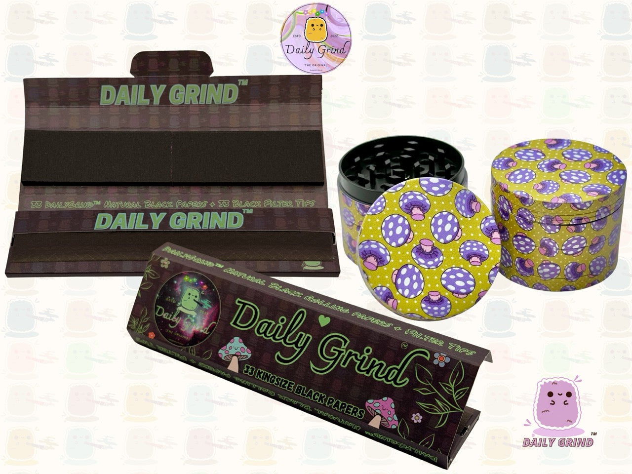 Purple Fly Agaric Mushroom Yellow - 50mm 4-Piece High Quality Custom Metal Tobacco Herb Grinder Gift Idea