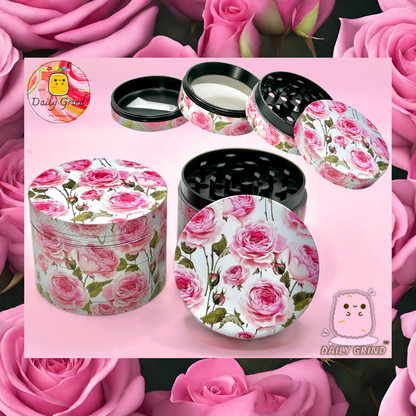 Cute Pink Roses Summer Flower - 50mm 4-Piece High Quality Custom Metal Tobacco Herb Grinder Gift Idea