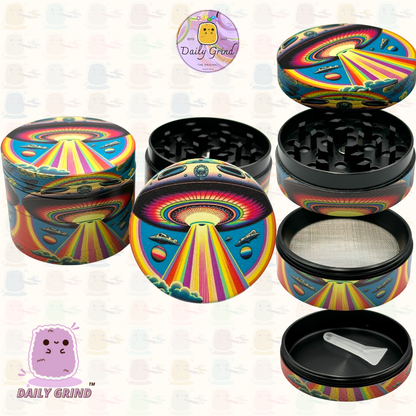UFO Alien Ship Colourful - 50mm 4-Piece High Quality Custom Metal Tobacco Herb Grinder Gift Idea