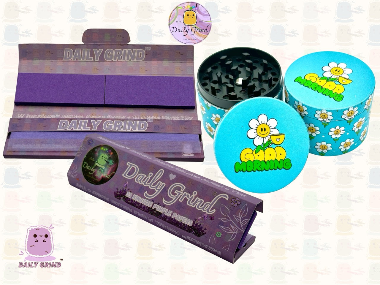 Good Morning Coffee Cute Happy Flower - 50mm 4-Piece High Quality Custom Metal Tobacco Herb Grinder Gift Idea