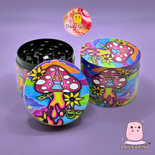 Cute Lava Lamp Mushroom Tie Dye Cartoon - 50mm 4-Piece High Quality Metal Tobacco Herb Grinder Gift Idea