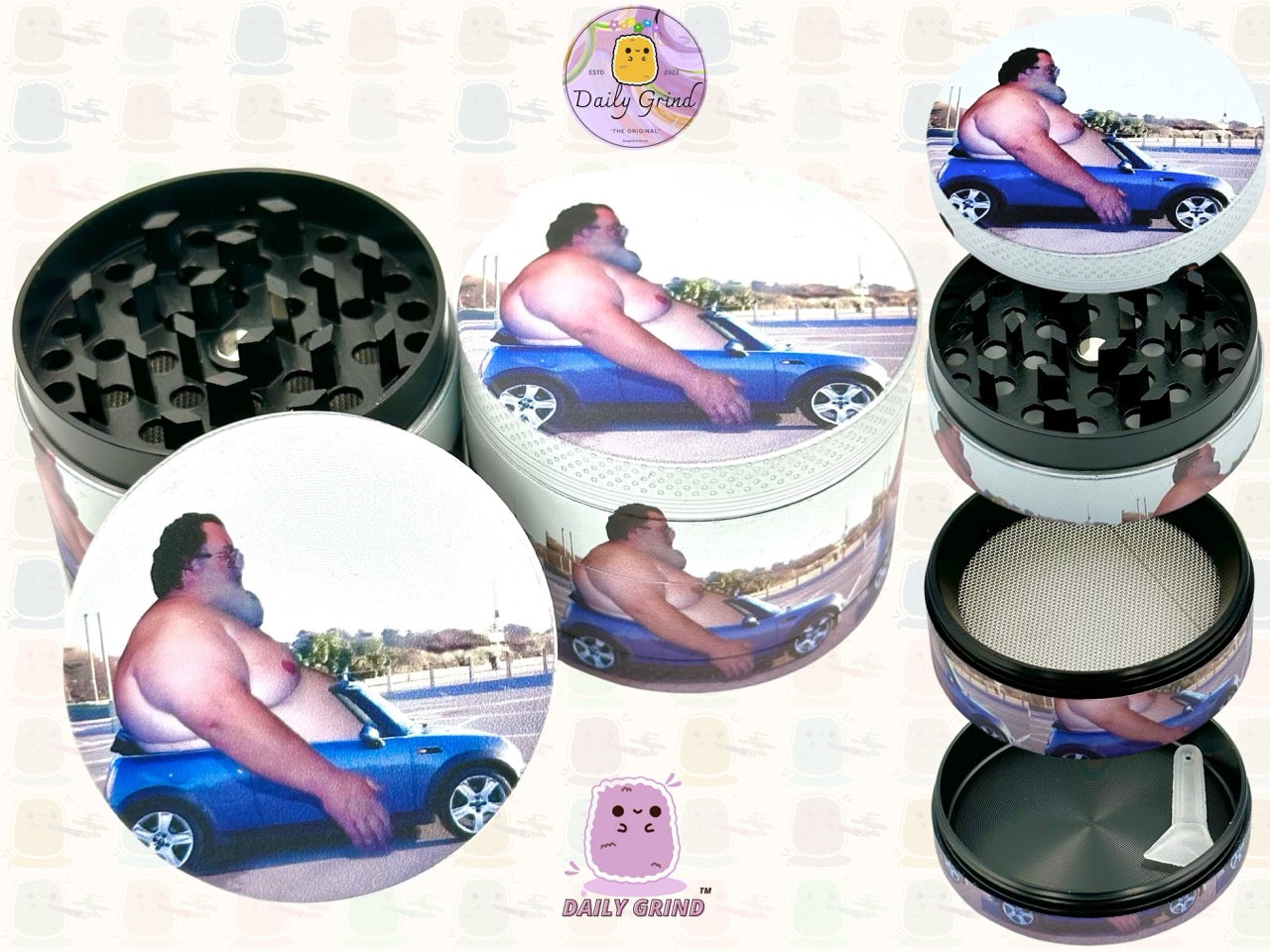 Papa Bod dans un Drop Top Mini 50mm 4 pièces de haute qualité personnalisé broyeur d'herbes en métal cadeau 