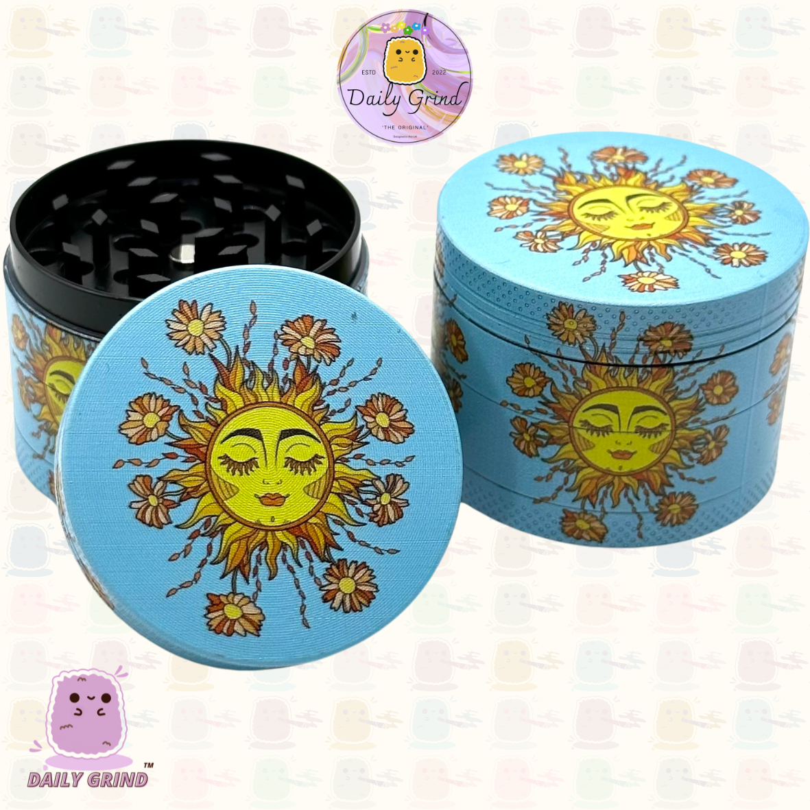 50mm Mignon Soleil et Fleur Joyeux Tournesol Énergie Calme - 4 parties Broyeur d'herbes en métal de haute qualité Cadeau 