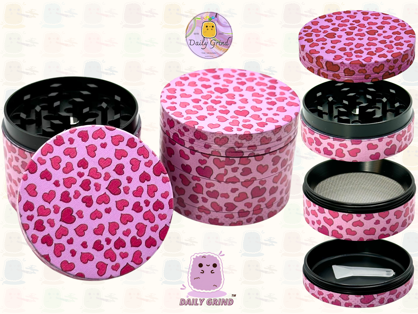 Pink Love Hearts Cute Girly - 50mm 4-Piece High Quality Metal Tobacco Herb Grinder Gift Idea