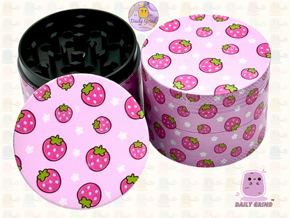 Kawaii Strawberries Cute Juicy Fruit - 50mm 4-Piece High Quality Custom Metal Tobacco Herb Grinder Gift Idea