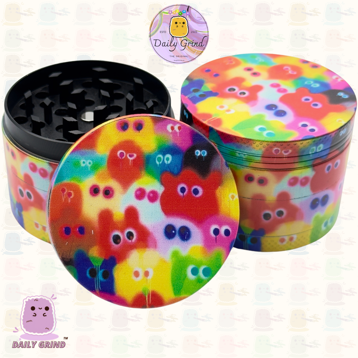 Motif Trippy coloré ondulé liquide Hallucination 50mm 4 pièces haute qualité personnalisé métal herbe broyeur cadeau 