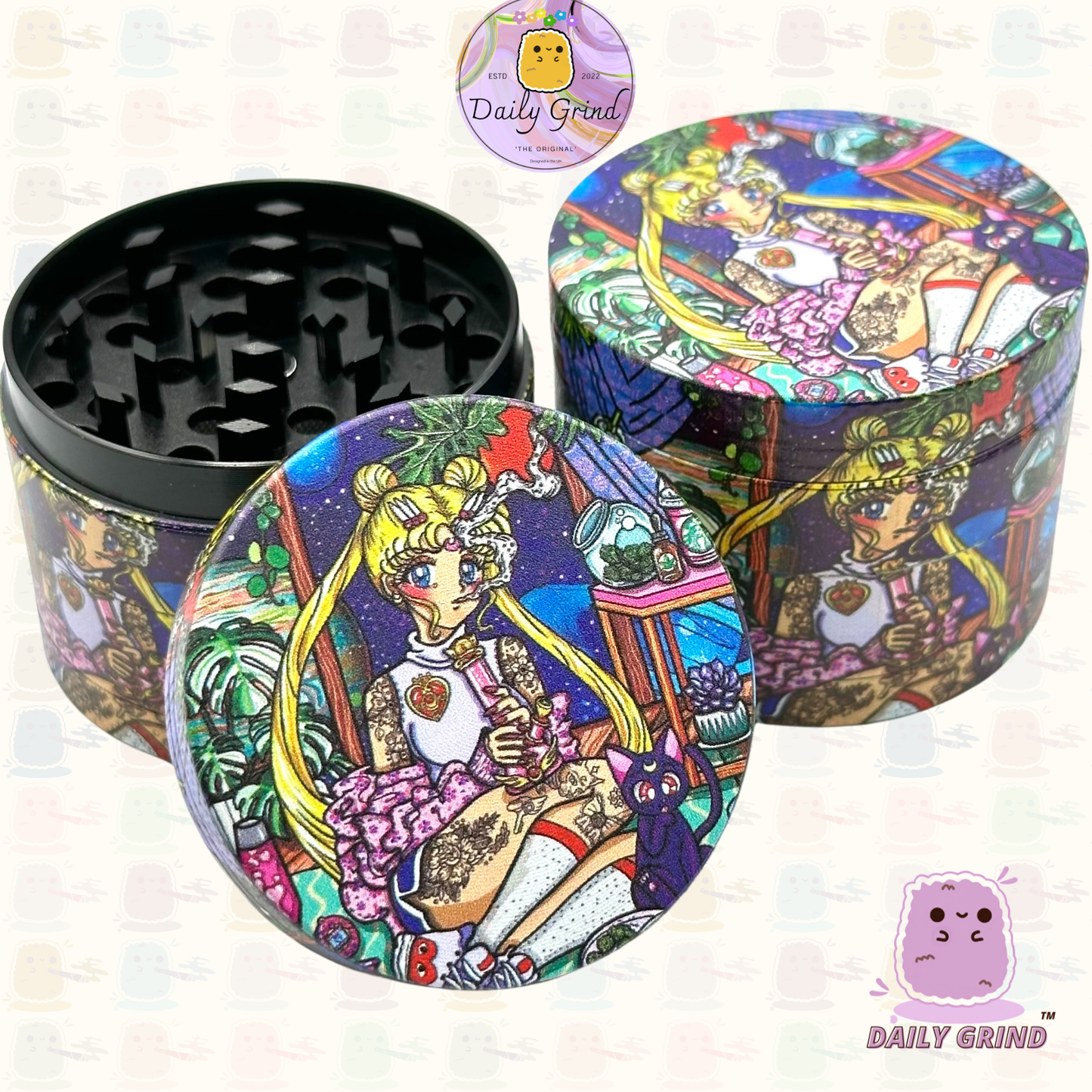 Cute Anime Baddie Parody - 50mm 4-Piece Premium Custom Metal Tobacco Herb Grinder Cute Gift Idea