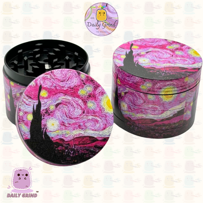 Pink Starry Night Classic Masterpiece Parody - 50mm 4-Piece High Quality Metal Tobacco Herb Grinder Gift Idea