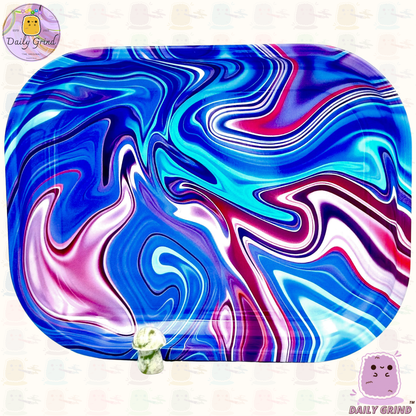 Bonito metal líquido fundido en azul artístico: superficie de bandeja de metal de 14 x 18 cm para joyas, cristales, orden de mesa, etc. Idea de regalo de baratijas